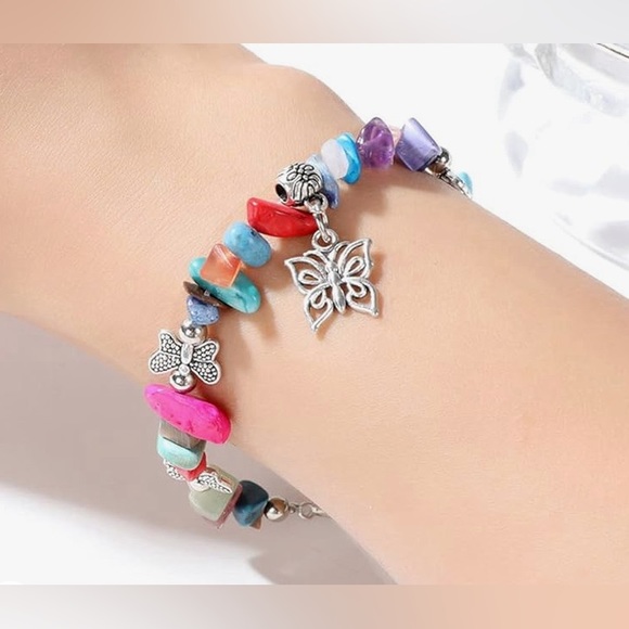 New Colorful Daisy Butterfly Crystal Amethyst Flower Charm Bracelet - Picture 3 of 9